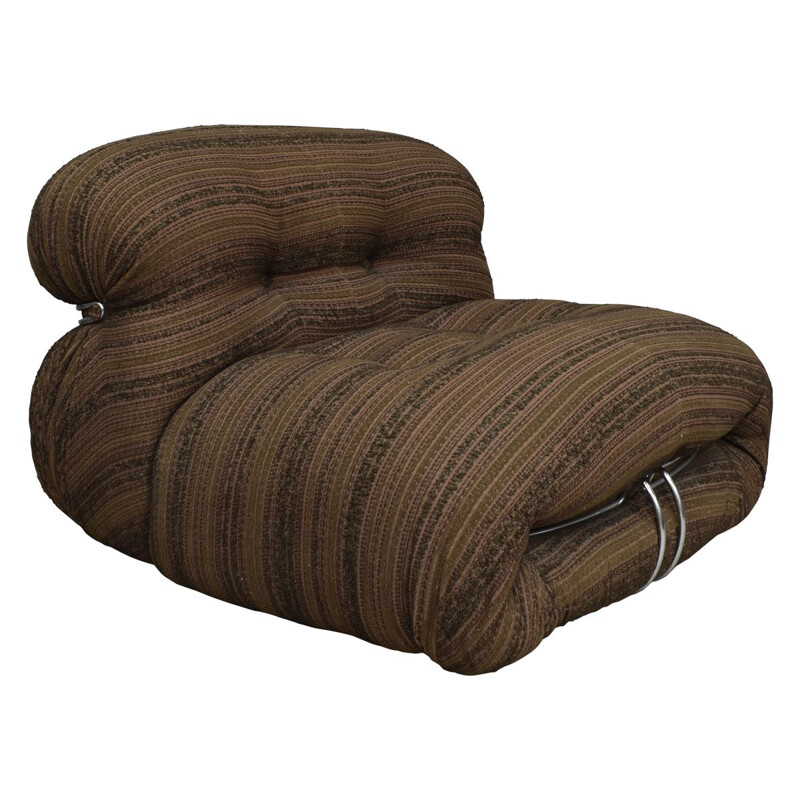 Vintage lounge set for Cassina in brown fabric and aluminium 1970