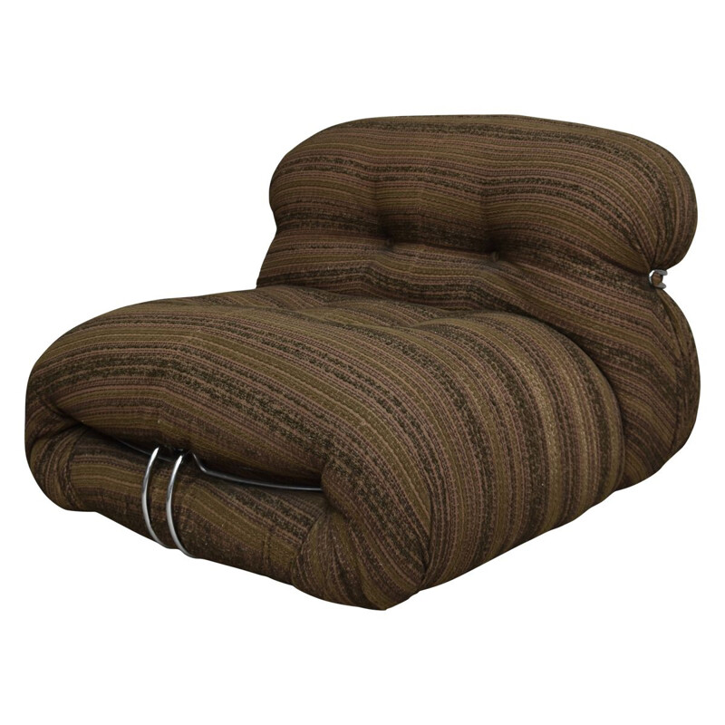 Vintage lounge set for Cassina in brown fabric and aluminium 1970