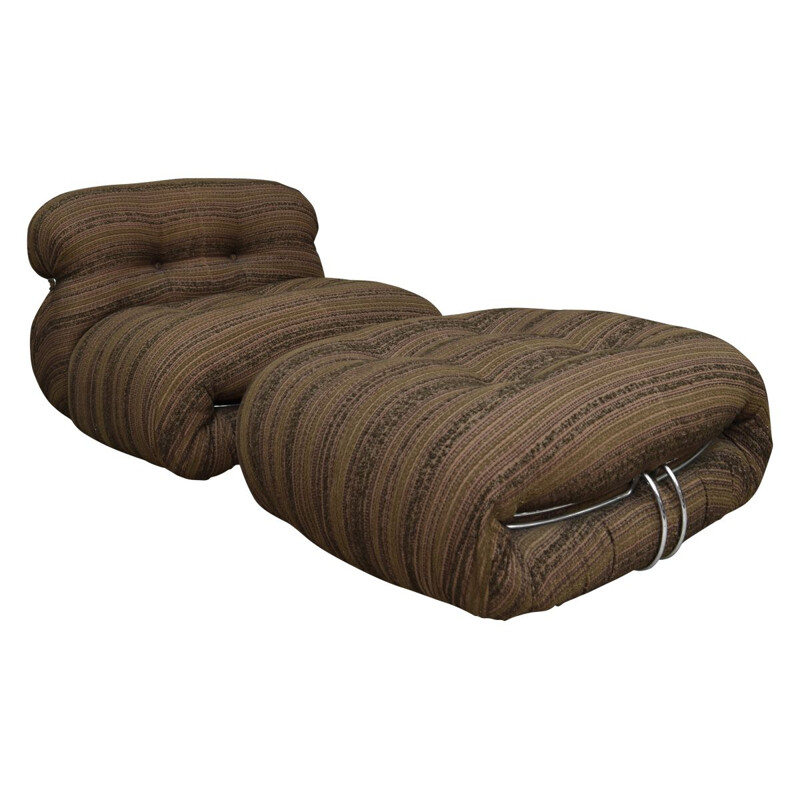 Vintage lounge set for Cassina in brown fabric and aluminium 1970