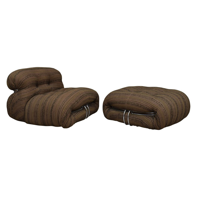 Vintage lounge set for Cassina in brown fabric and aluminium 1970