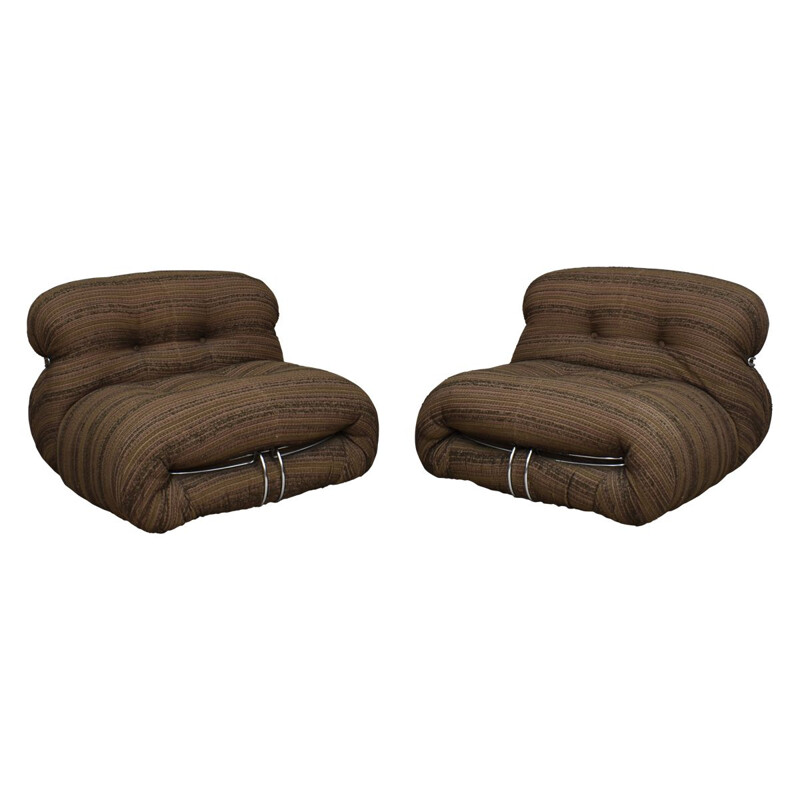 Vintage lounge set for Cassina in brown fabric and aluminium 1970