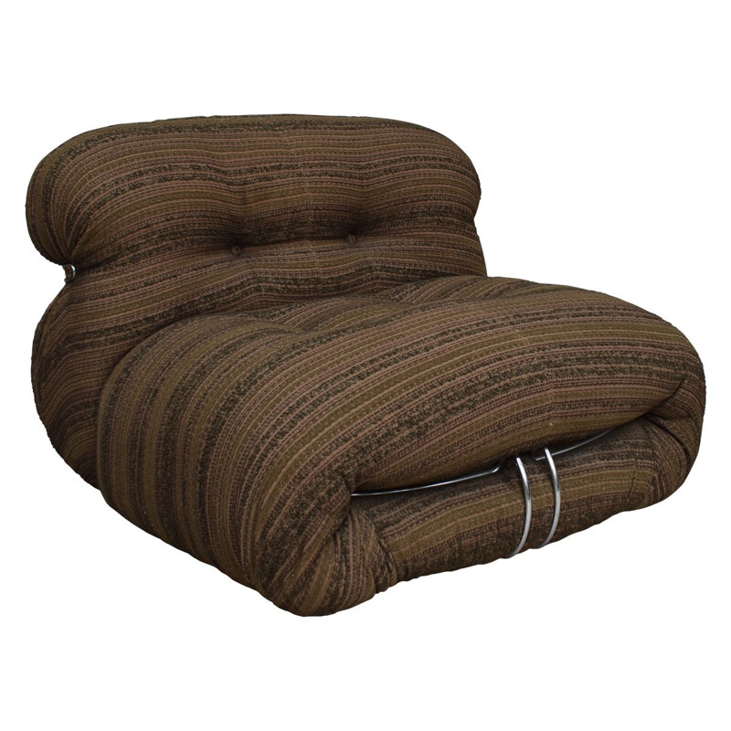 Vintage lounge set for Cassina in brown fabric and aluminium 1970