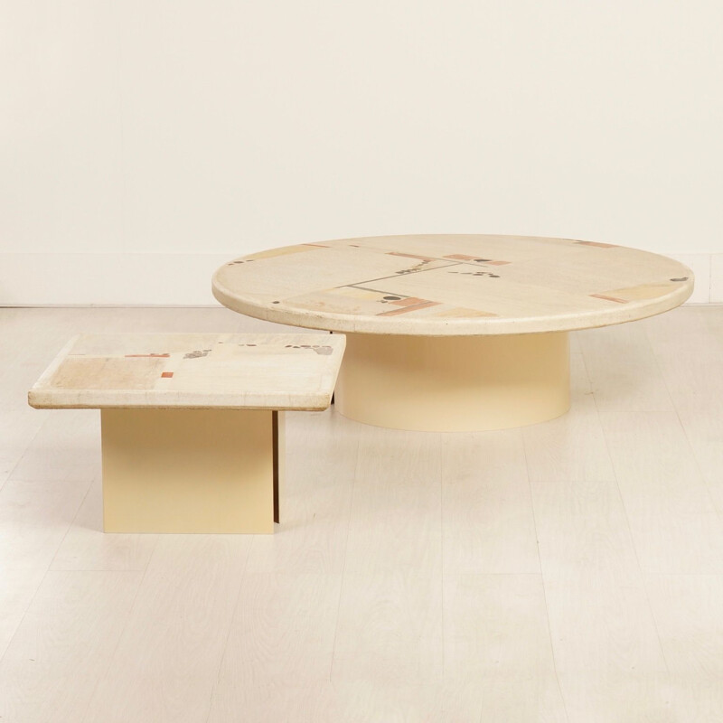 Set of 2 vintage coffee tables by Kingma in stone and concrete 1980