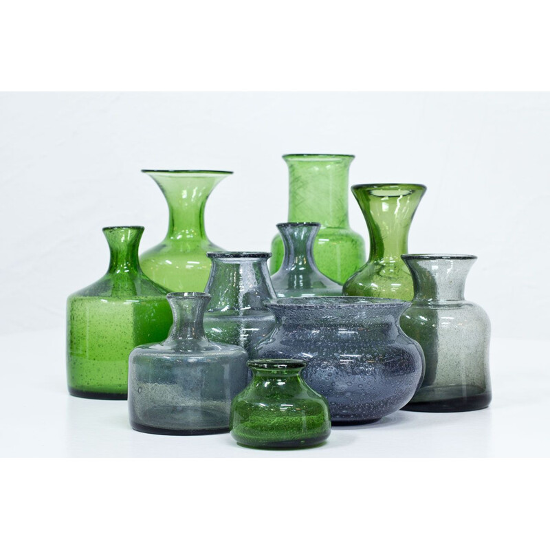 Ensemble de 10 Vases vintage en verre par Erik Höglund pour Boda Suède années 1950