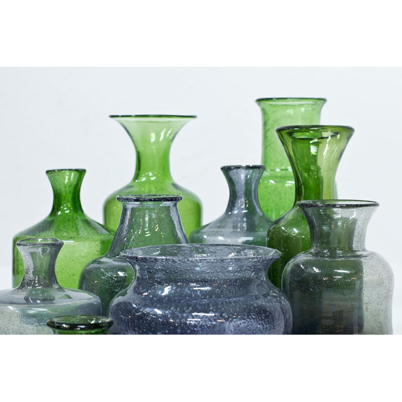 Set of 10 vintage Vases in Glass by Erik Höglund for Boda Sweden 1950s