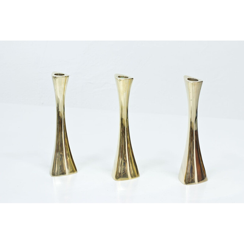 Set of 3 vintage brass candlesticks by K. E. Ytterberg for Bca Eskilstunala, Swede1960