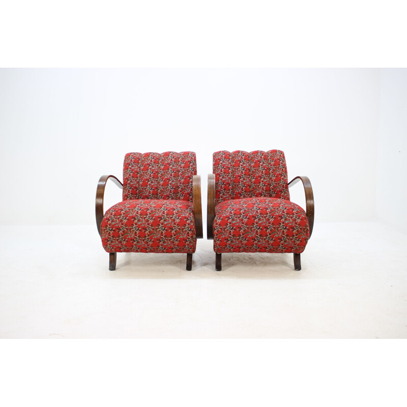 Set of 2 vintage armchairs in beech by Jindrich Halabala Czechoslovakia 1950s 