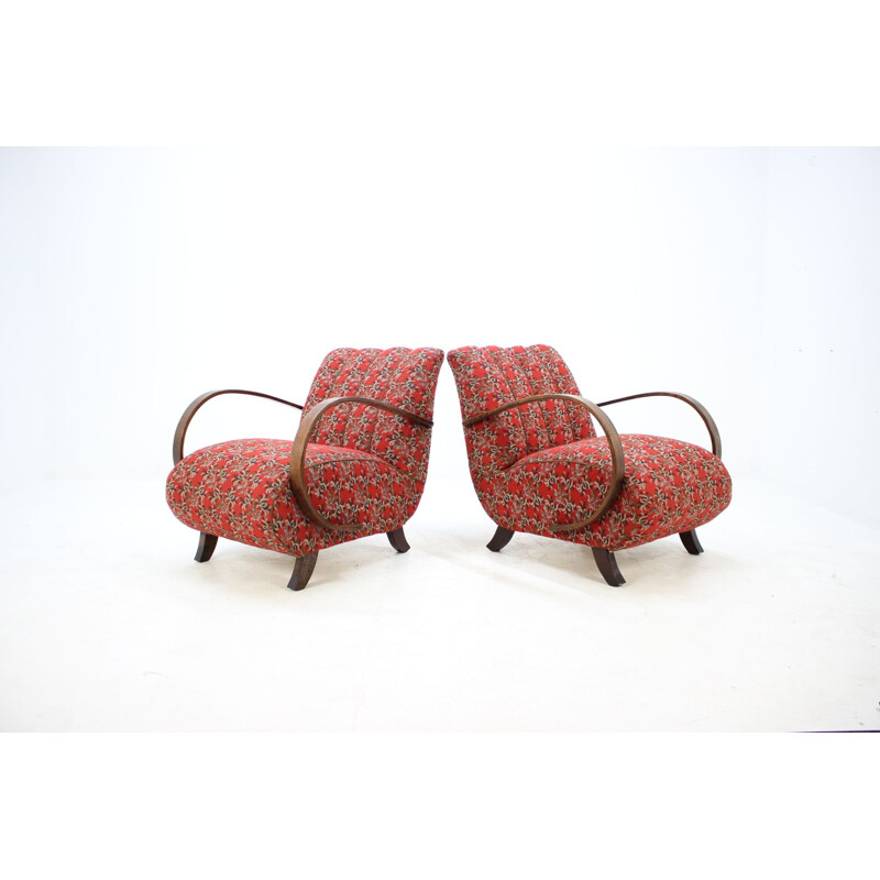 Ensemble de 2 fauteuils vintage en hêtre par Jindrich Halabala Tchécoslovaquie années 1950 