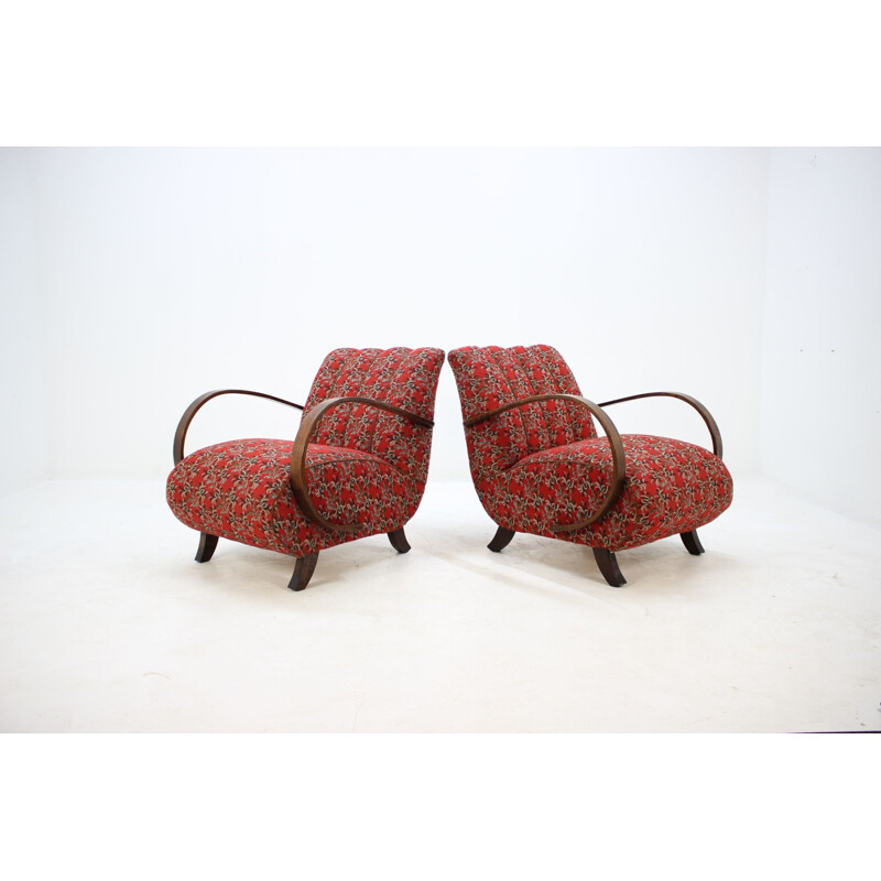 Set of 2 vintage armchairs in beech by Jindrich Halabala Czechoslovakia 1950s 