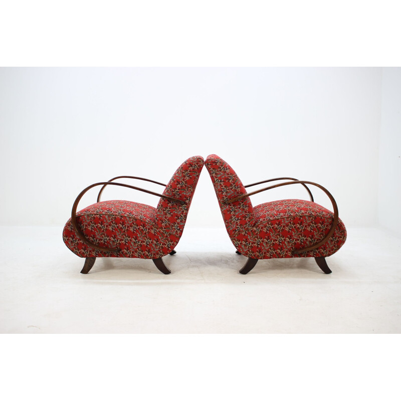 Ensemble de 2 fauteuils vintage en hêtre par Jindrich Halabala Tchécoslovaquie années 1950 
