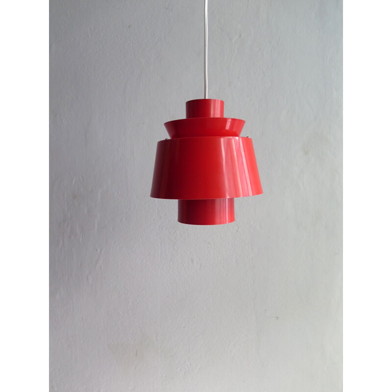 Set of 2 vintage hanging lamps red lacquered metal 1970s