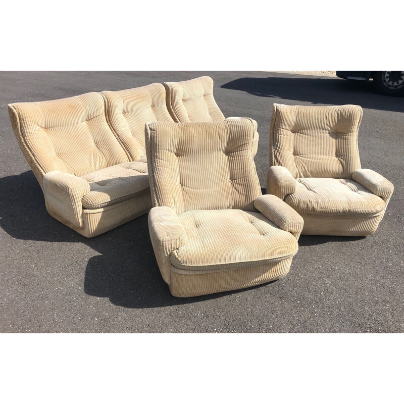 Vintage living room set sofa and 2 low chairs Orchidée by Michel Cadestin for Airborne
