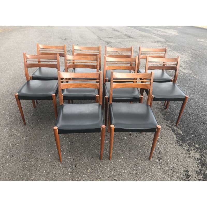 Ensemble de 10 chaises vintage Scandinaves 1970s