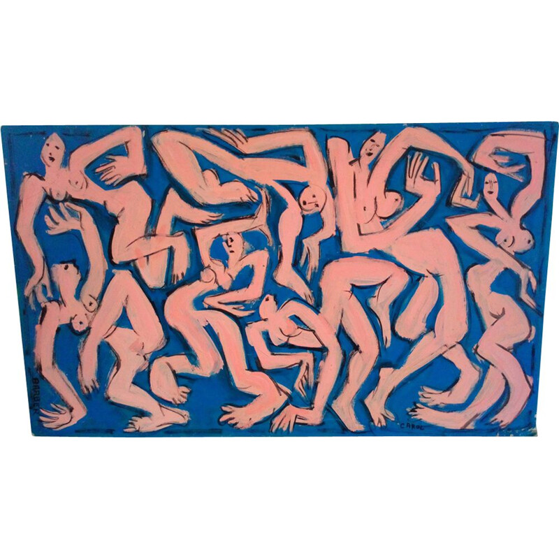 Vintage schilderij "Naked Women" door Carol Barber, 1970