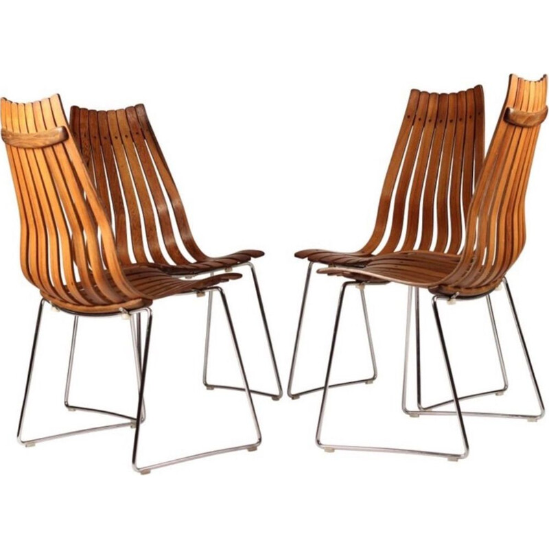 Suite de 4 chaises à repas vintage par Hans Brattrud en palissandre, 1958