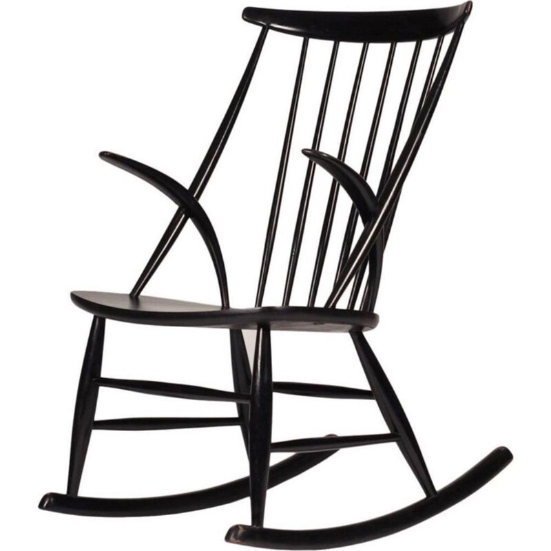 Vintage black rocking chair by Illum Wikkelso 1958s