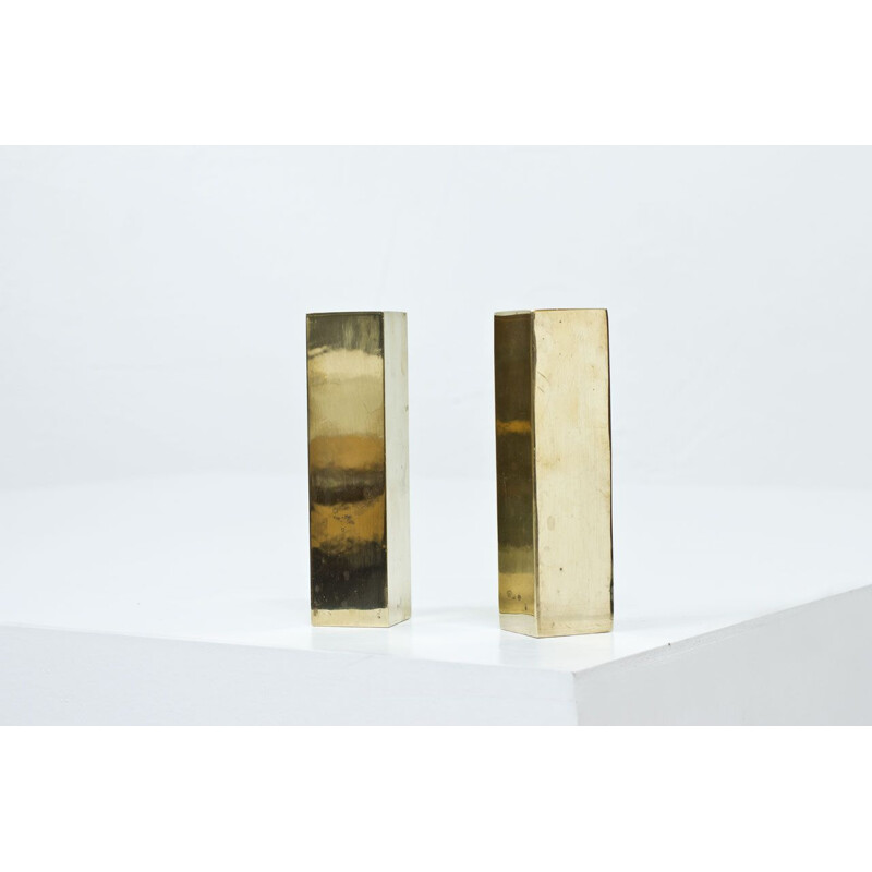 Pair of vintage solid brass vases from Karlshamn, Sweden 1970