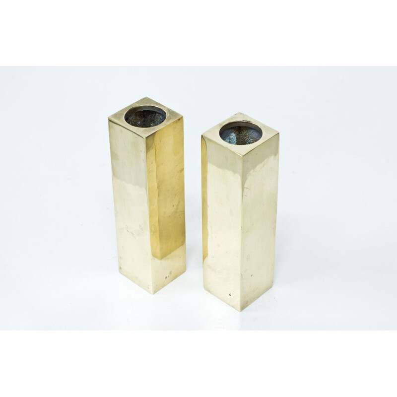 Pair of vintage solid brass vases from Karlshamn, Sweden 1970