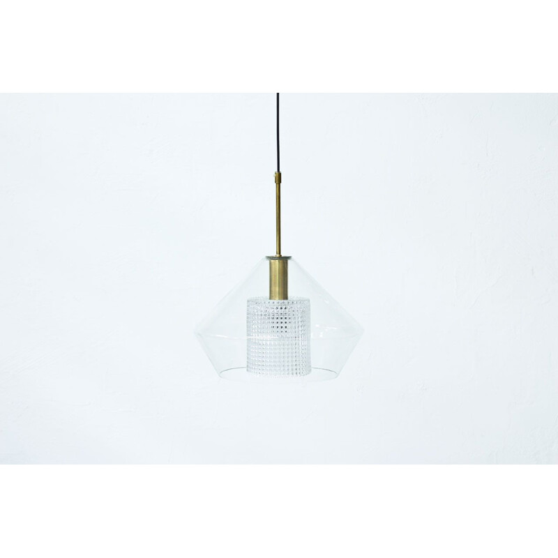 Vintage glass and brass pendant lamp by Carl Fagerlund for Orrefors, Sweden 1960