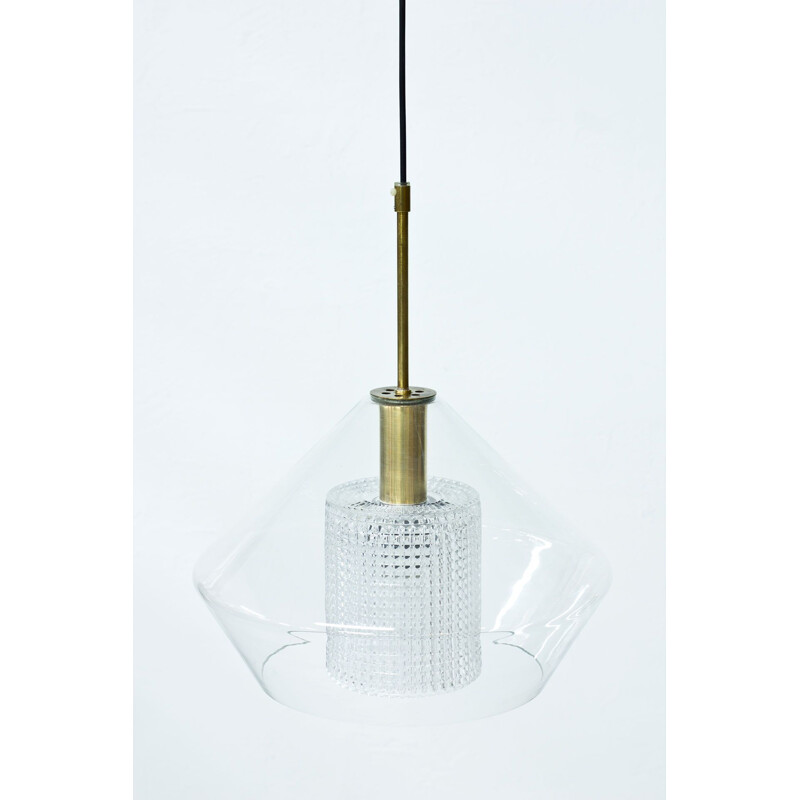 Vintage glas en messing hanglamp van Carl Fagerlund voor Orrefors, Zweden 1960