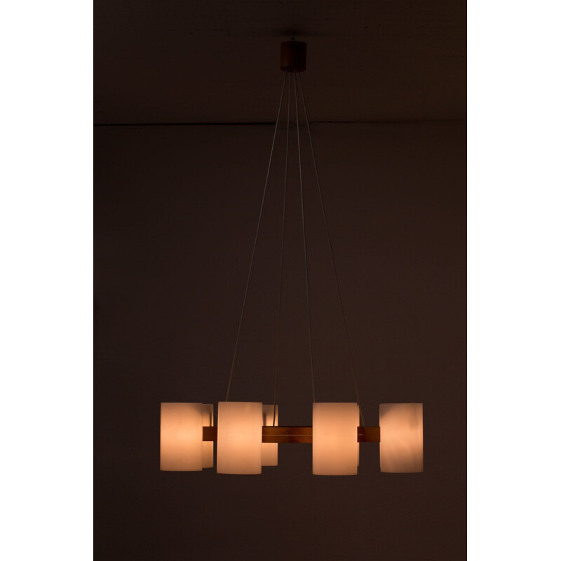 Vintage chandelier with little wear and tear by Uno and Östen Kristiansson for Luxus, Sweden 1960
