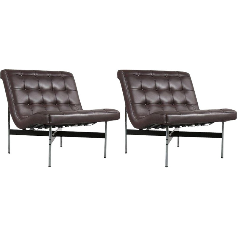 Pair of vintage armchairs for ICF Milano in brown leather and metal 1990