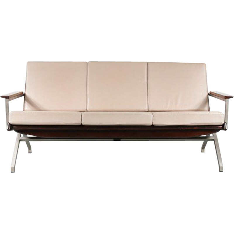Vintage dutch sofa for Gelderland in beige leather and wood 1960