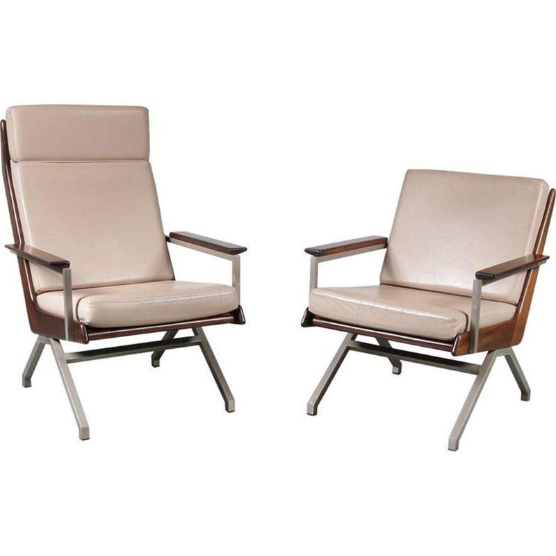 Pair of vintage armchairs for Gelderland in beige fabric and metal 1960