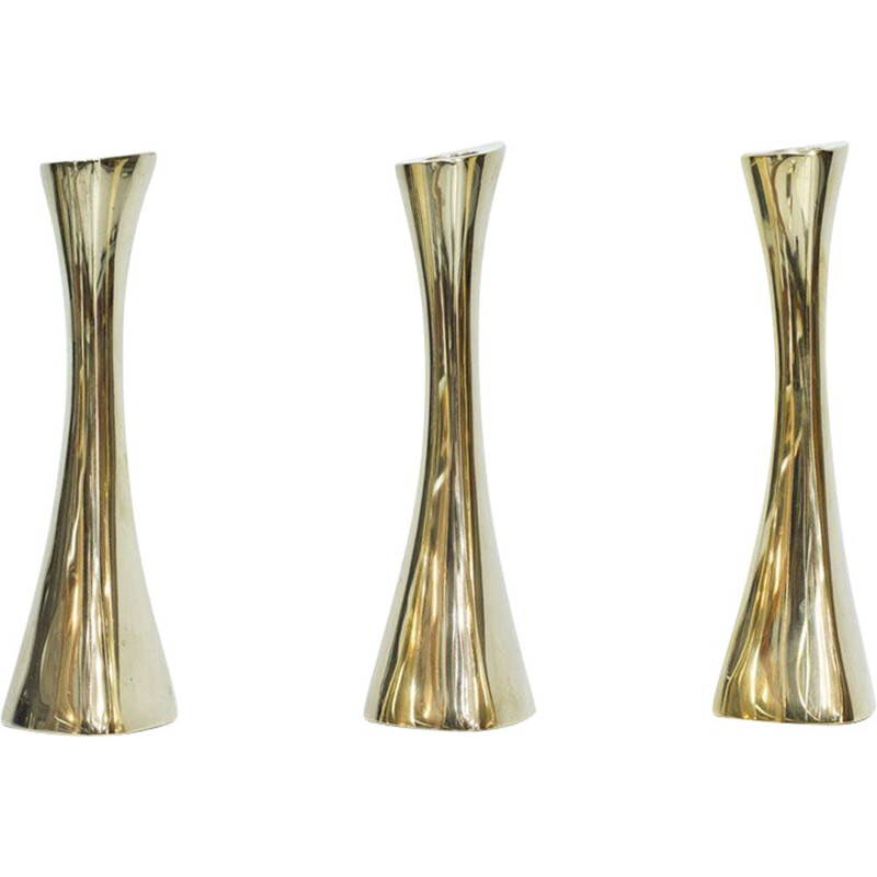 Set of 3 vintage brass candlesticks by K. E. Ytterberg for Bca Eskilstunala, Swede1960