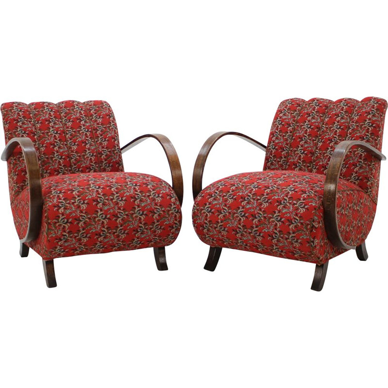 Set of 2 vintage armchairs in beech by Jindrich Halabala Czechoslovakia 1950s 