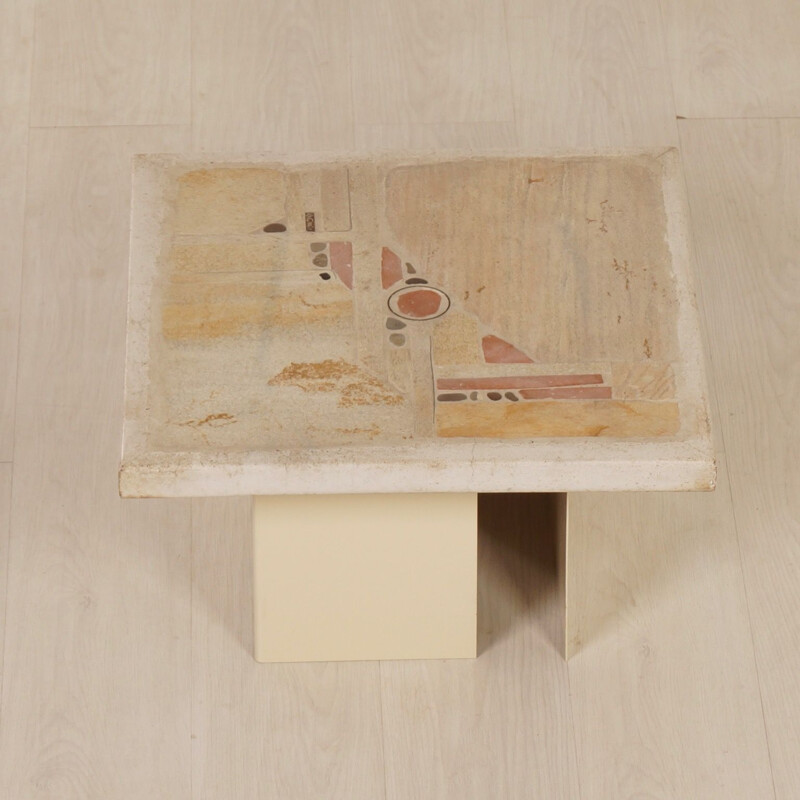 Vintage white Kingma coffee table for Paul Kingma in stone and concrete 1980