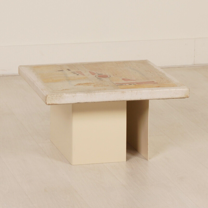 Vintage white Kingma coffee table for Paul Kingma in stone and concrete 1980
