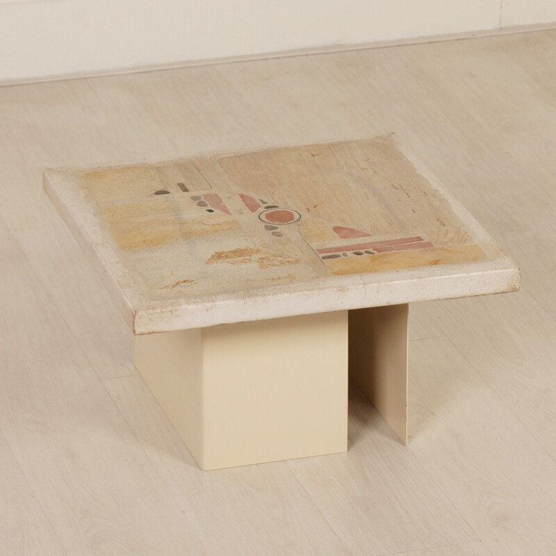 Vintage white Kingma coffee table for Paul Kingma in stone and concrete 1980