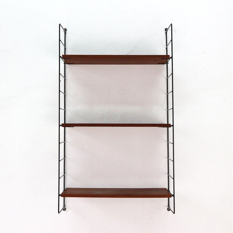 Vintage german wall unit in teak and black metal 1960