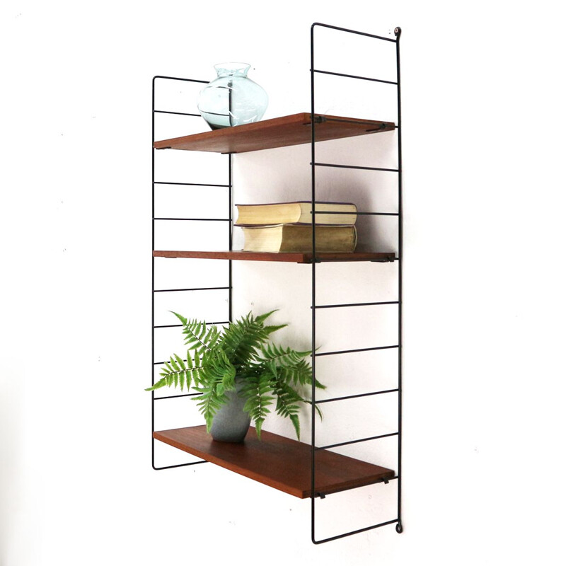 Vintage german wall unit in teak and black metal 1960