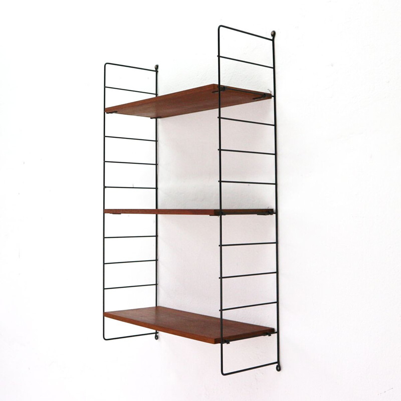 Vintage german wall unit in teak and black metal 1960