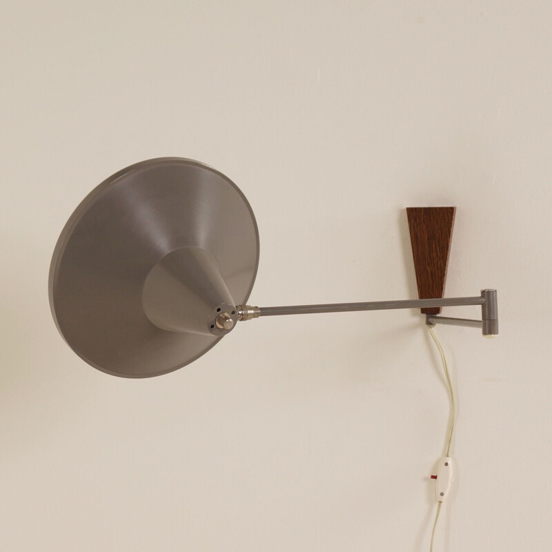 Vintage wall lamp for Philips in metal and wood 1950