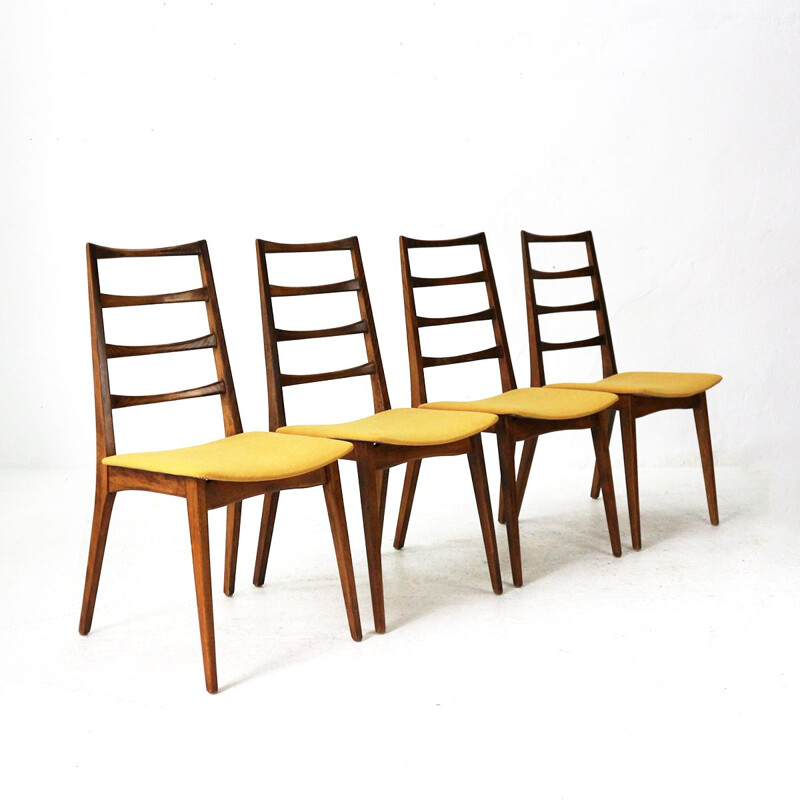 Ensemble de 4 chaises vintage allemandes en tissu jaune et bois 1960