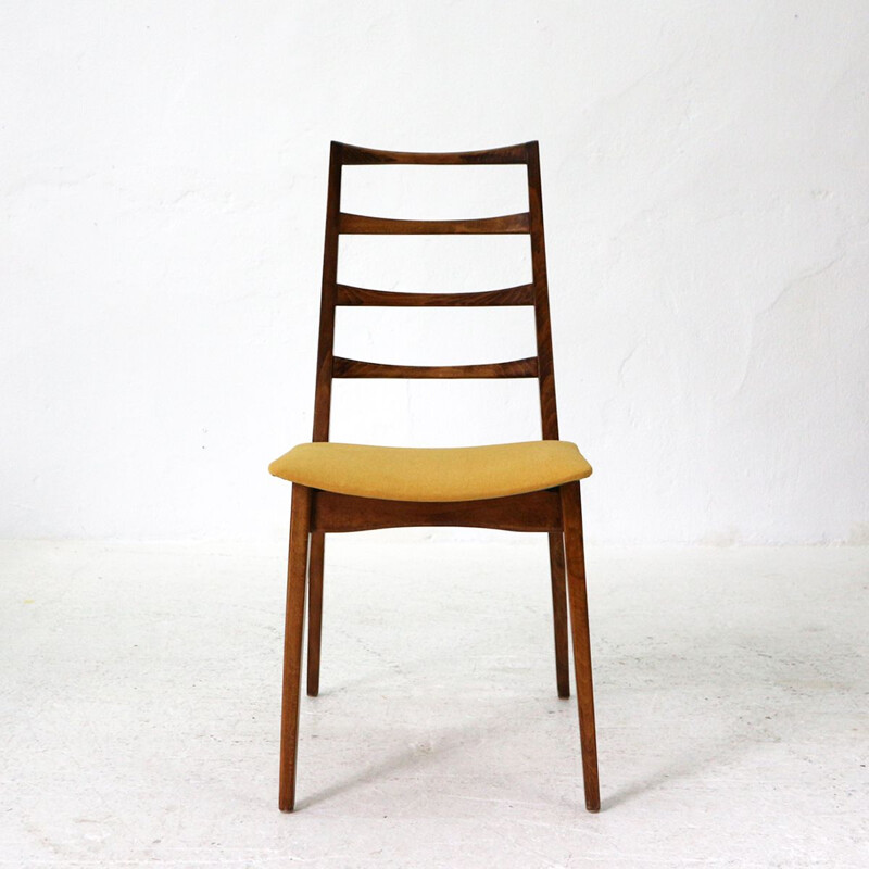 Set of 4 vintage german chairs in wood and yellow fabric 1960