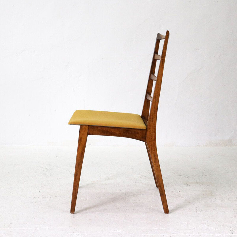 Set of 4 vintage german chairs in wood and yellow fabric 1960