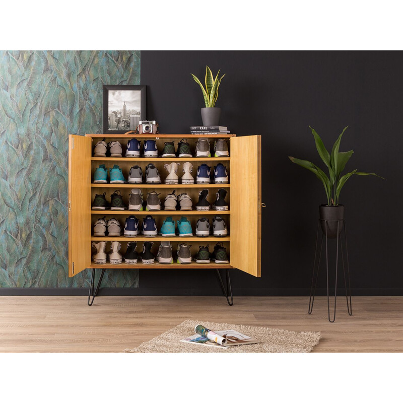 Vintage german shoe cabinet in walnut and steel 1960