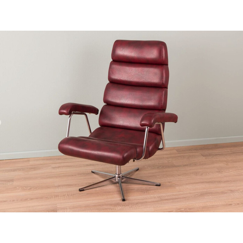 Vintage german swivelling armchair in red leatherette 1970