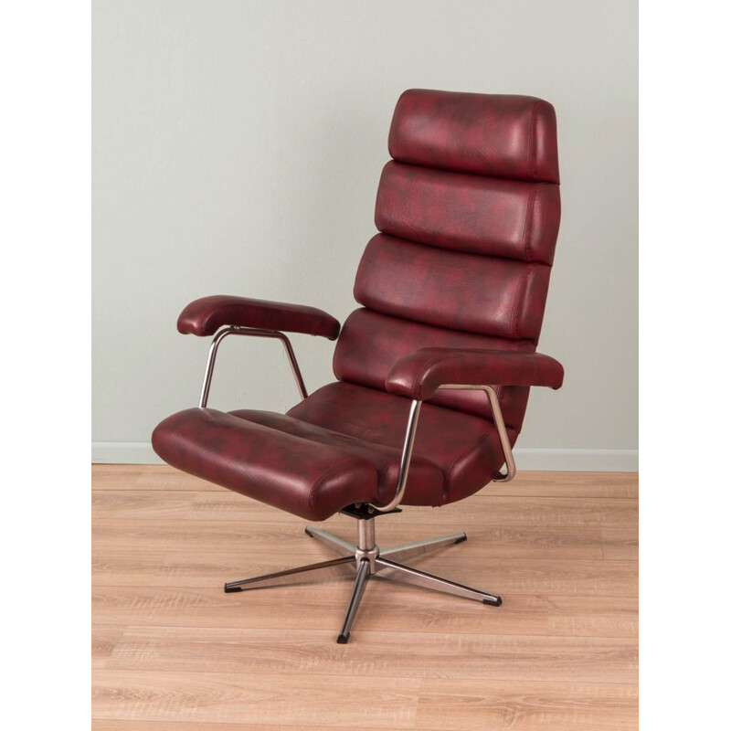 Vintage german swivelling armchair in red leatherette 1970