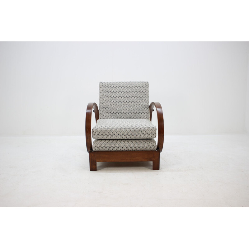 Vintage armchair in grey fabric and beechwood