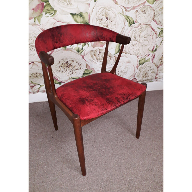 Chaise vintage danoise pour Samcom en tissu rouge et teck 1960