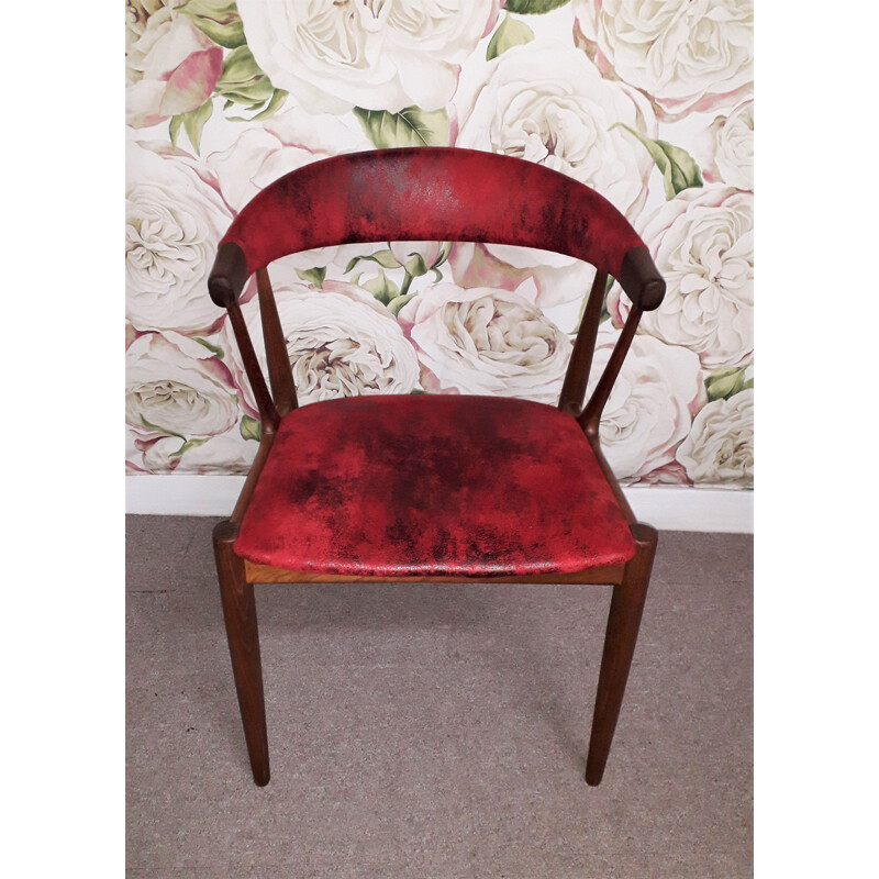 Chaise vintage danoise pour Samcom en tissu rouge et teck 1960