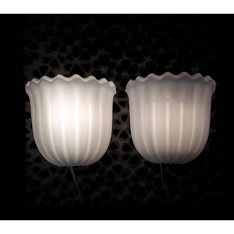 Pair of wall lamps in opaline by Limburg
