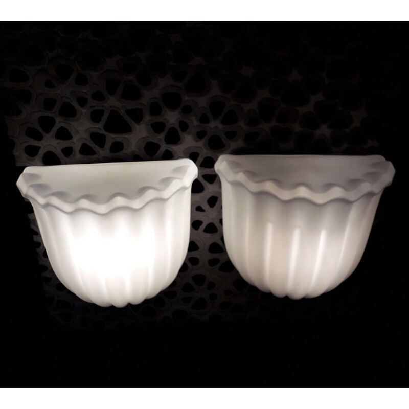 Pair of wall lamps in opaline by Limburg