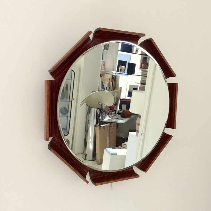 Octogonal light mirror in rosewood