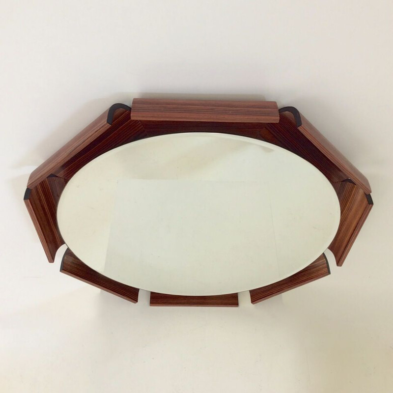 Octogonal light mirror in rosewood